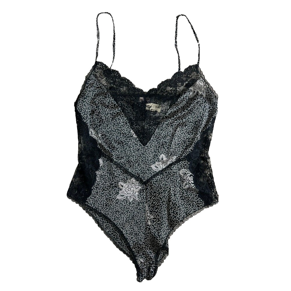Vintage Kentelle Seta Black Floral Lace Trimmed Teddy Lingerie Nightie Size L